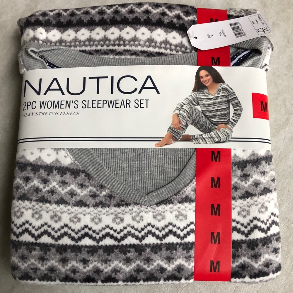 Nautica Ladies' 2-Piece Silky Stritch Fleece Sleepwear PJ Set Grey Size M - Picture 7 of 14
